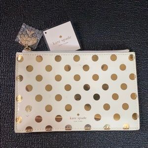 Kate Spade New With Tags Gold Polka Dot Pencil Bag